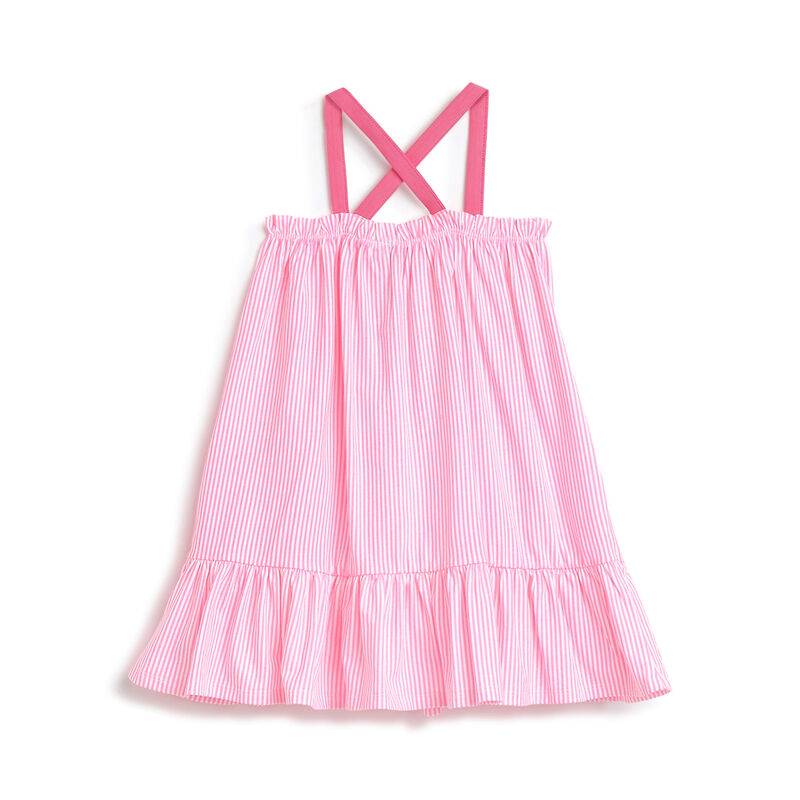 Girls White and Pink Printed Sleeveless Dress image number 1